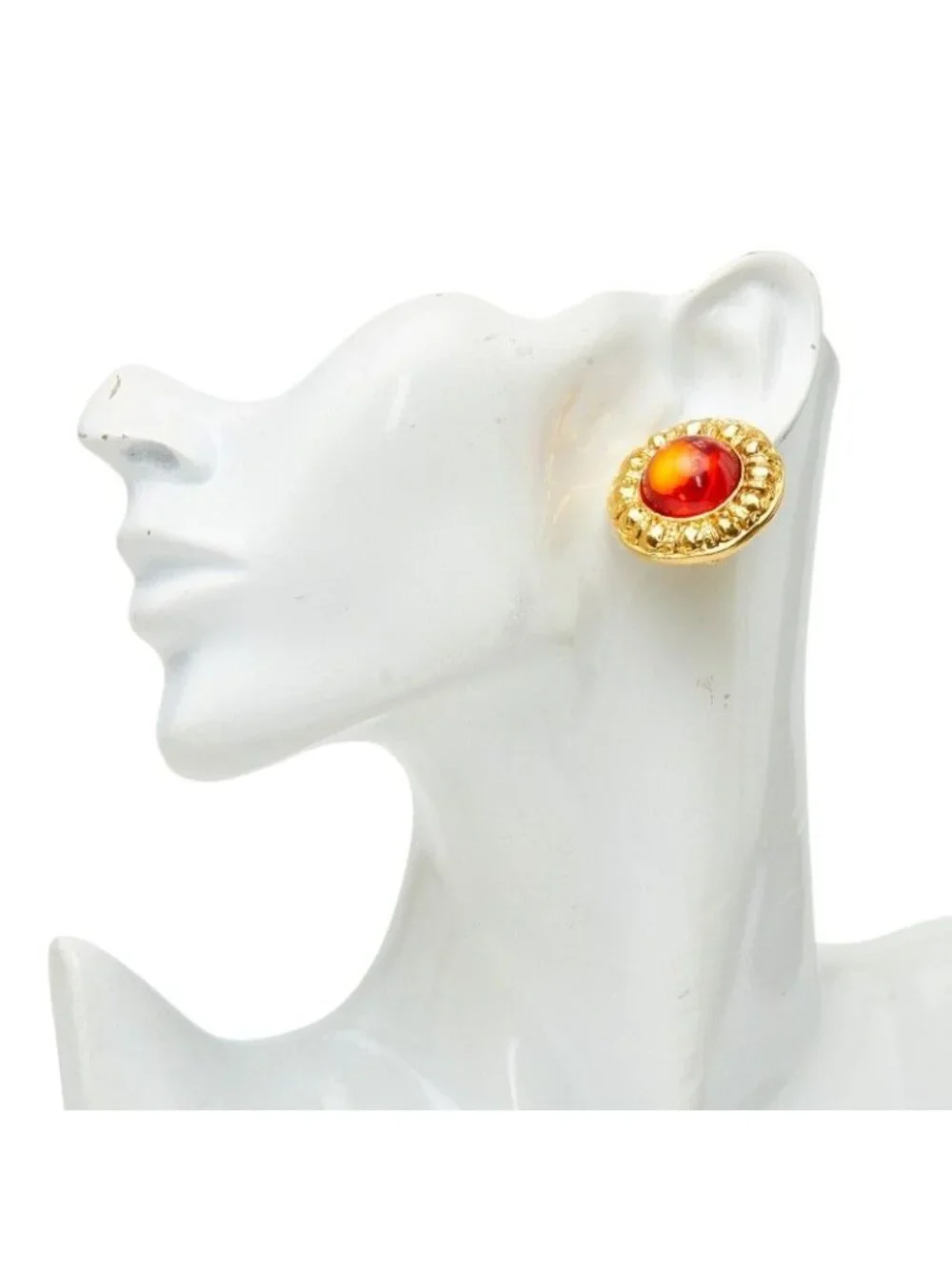 Chanel CC Logo Gripoix Vintage Round Earrings Gold Red Plated Glass